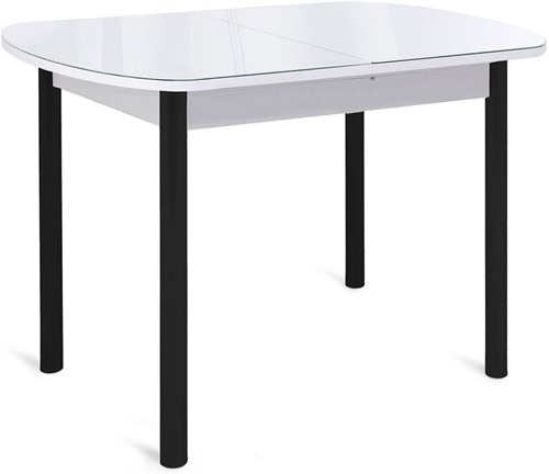 Стол кухонный Портофино-1 EVO, Стекло белое/белый ножки черные металл, 105х65 см. - фото 16044