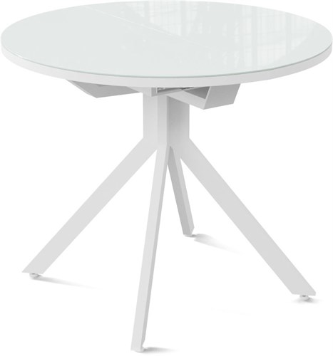 Стол со стеклом Атланта (круглый), Стекло cristal/белый цемент, ножки белые металл - фото 16241