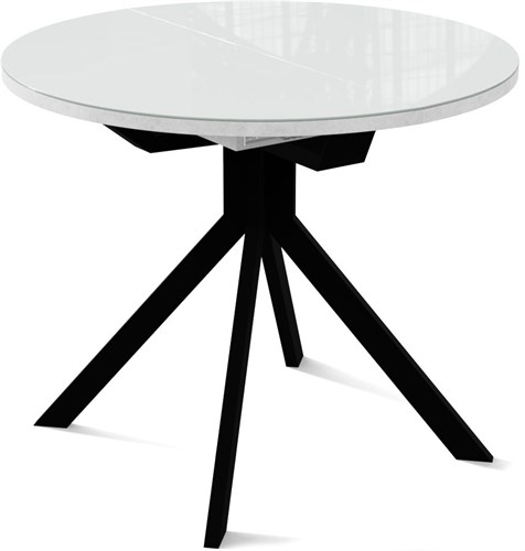 Стол со стеклом Атланта (круглый), Стекло cristal/белый цемент, ножки черные металл - фото 16292