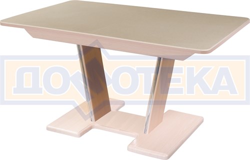 Обеденный стол с камнем Румба ПР-2 с центральной ножкой 06/МД 05-2 МД/КР КМ 06, молочный дуб/камень песочного цвета - фото 7317